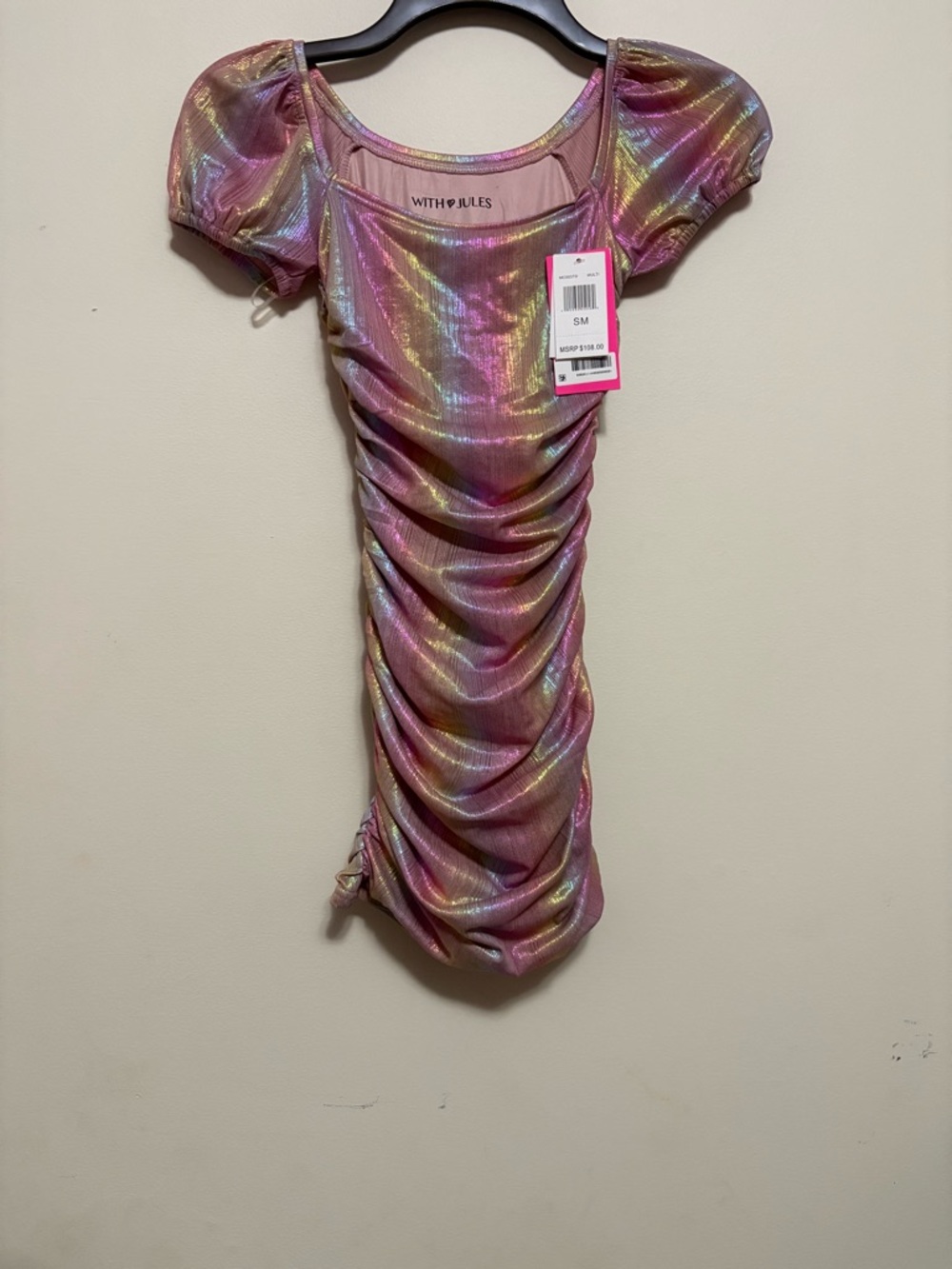 With Jules Big Girls Ruched Square-Neck Mesh Dress